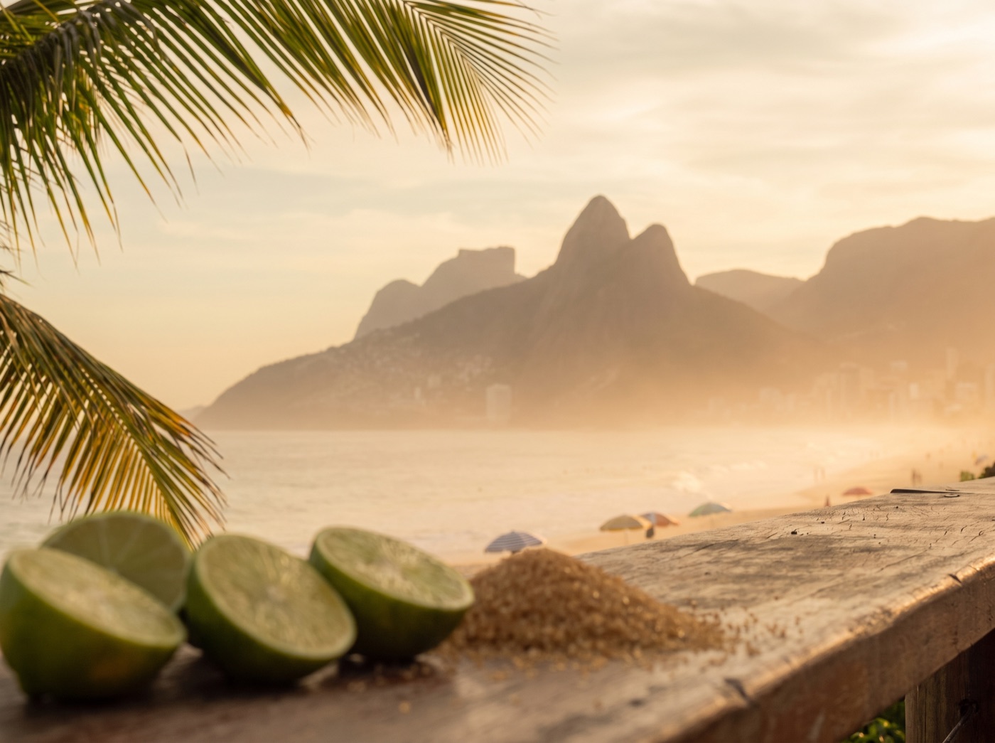 Golden-hour view over a Rio de Janeiro beach in Brazil